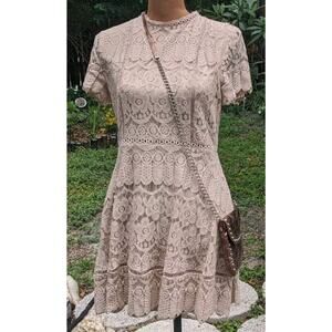 Altar'd State Lace Crocheted Dress M Taupe Cottagecore Boho Coquette Romantic